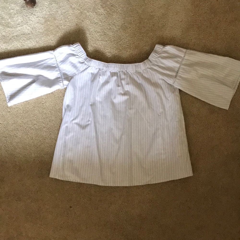 Off the shoulder white striped top